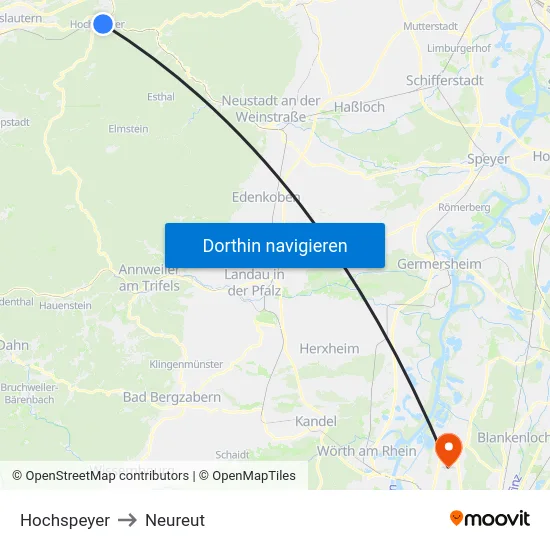 Hochspeyer to Neureut map