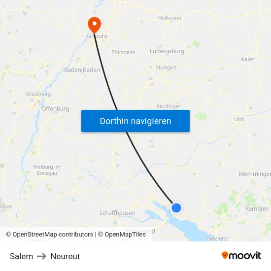 Salem to Neureut map