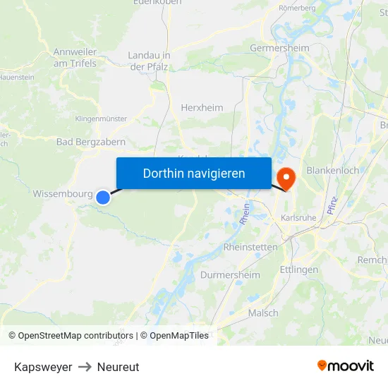 Kapsweyer to Neureut map