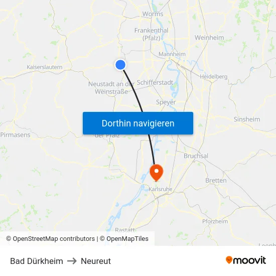 Bad Dürkheim to Neureut map