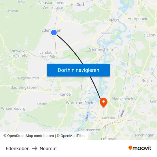 Edenkoben to Neureut map