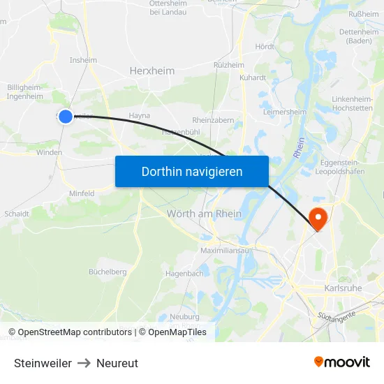 Steinweiler to Neureut map