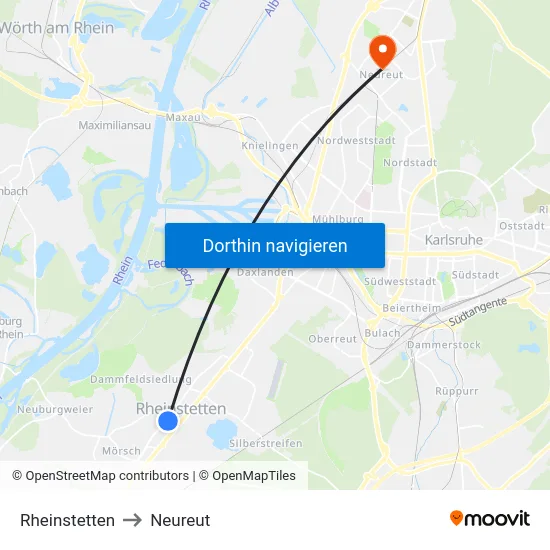 Rheinstetten to Neureut map