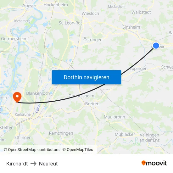 Kirchardt to Neureut map