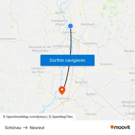 Schönau to Neureut map