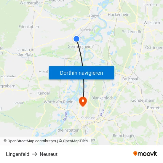 Lingenfeld to Neureut map