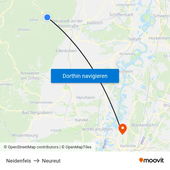 Neidenfels to Neureut map