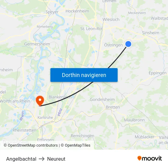 Angelbachtal to Neureut map