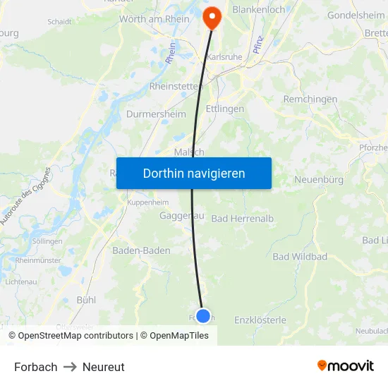 Forbach to Neureut map