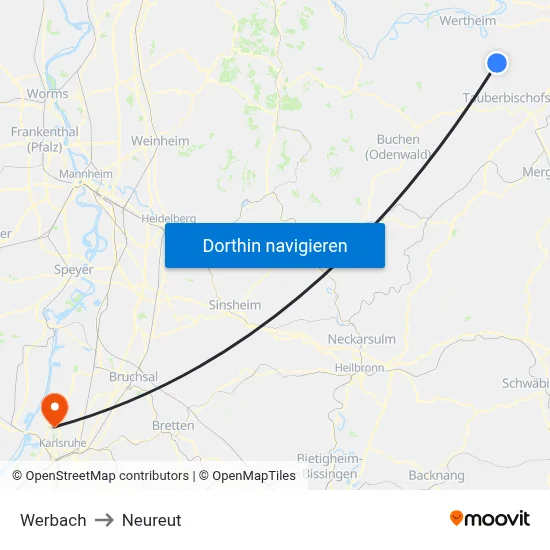 Werbach to Neureut map
