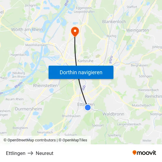 Ettlingen to Neureut map