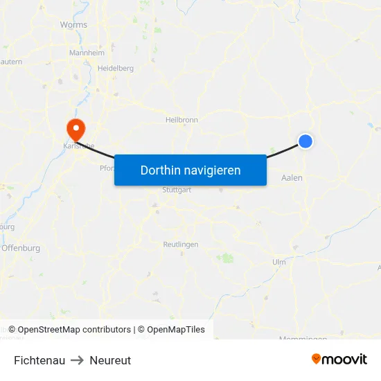 Fichtenau to Neureut map