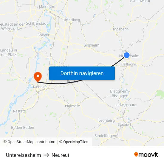 Untereisesheim to Neureut map