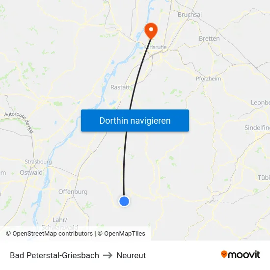 Bad Peterstal-Griesbach to Neureut map