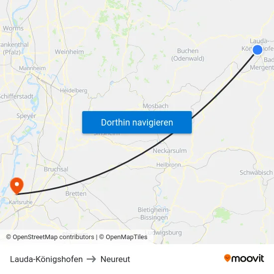 Lauda-Königshofen to Neureut map