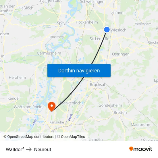 Walldorf to Neureut map