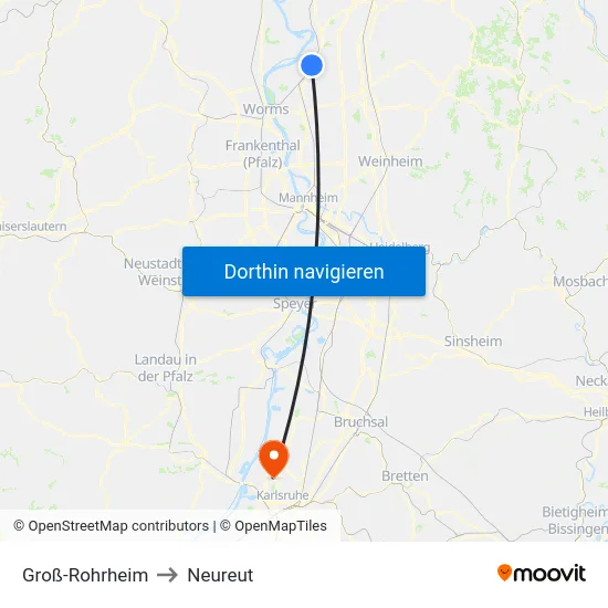 Groß-Rohrheim to Neureut map