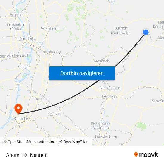 Ahorn to Neureut map