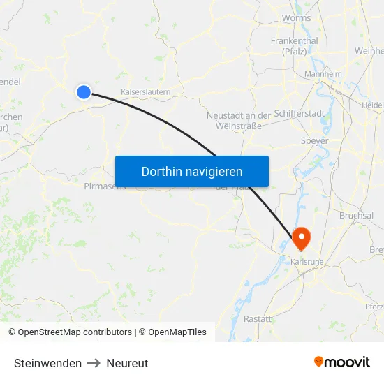 Steinwenden to Neureut map