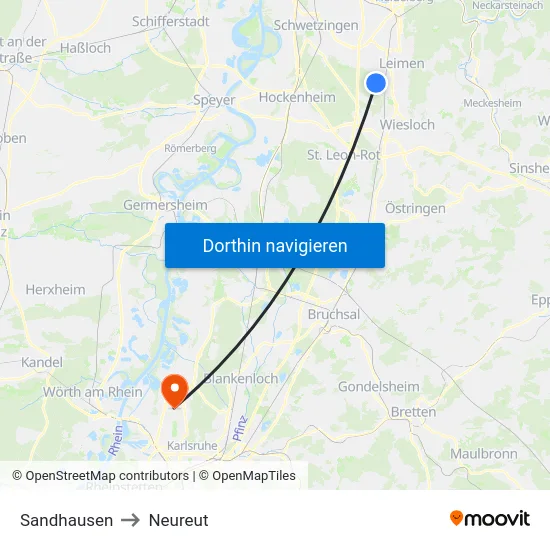 Sandhausen to Neureut map