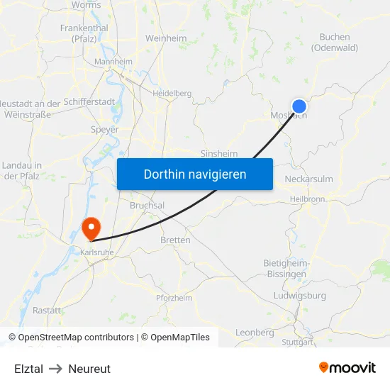 Elztal to Neureut map