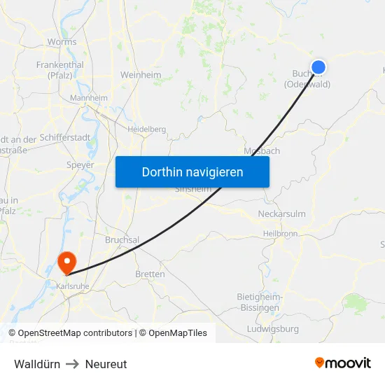 Walldürn to Neureut map