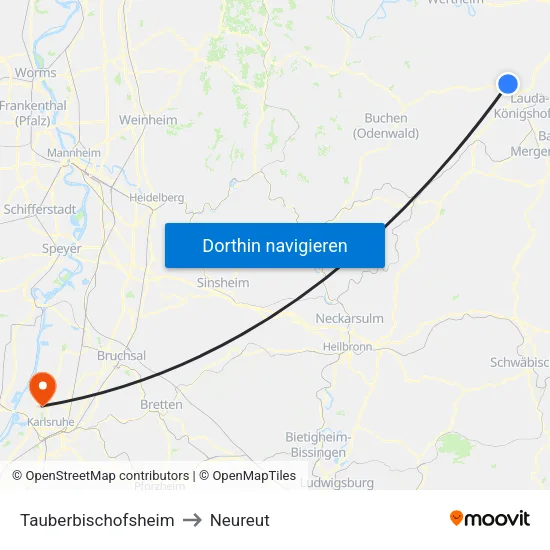 Tauberbischofsheim to Neureut map