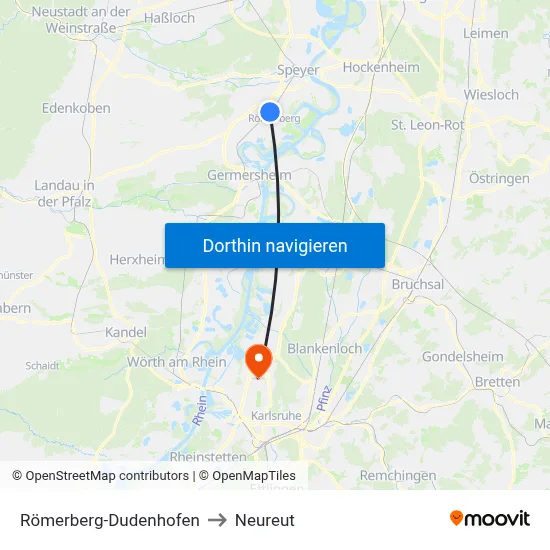 Römerberg-Dudenhofen to Neureut map