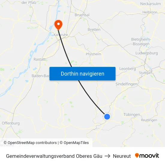 Gemeindeverwaltungsverband Oberes Gäu to Neureut map