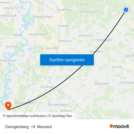 Zwingenberg to Neureut map