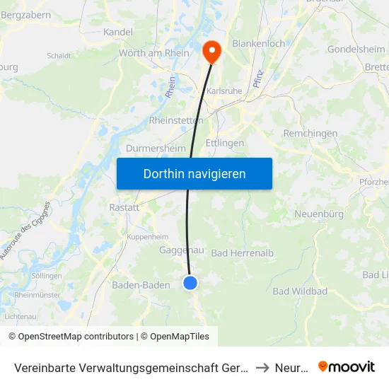 Vereinbarte Verwaltungsgemeinschaft Gernsbach to Neureut map