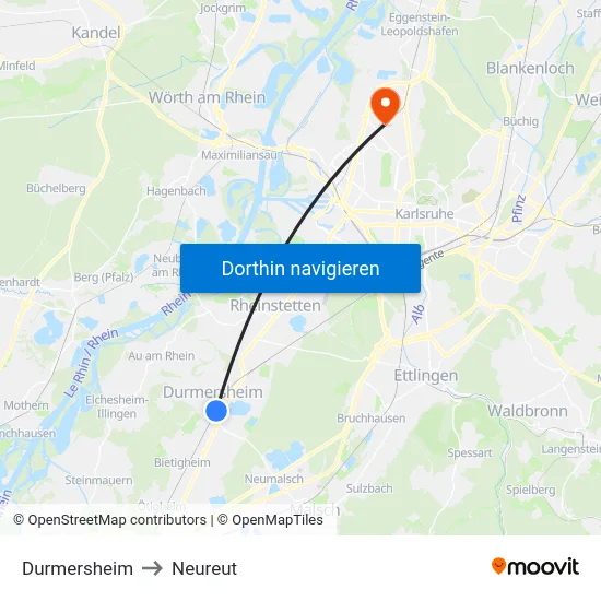Durmersheim to Neureut map