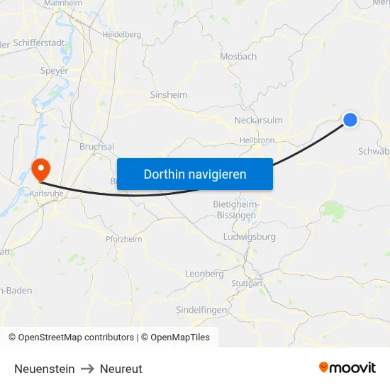 Neuenstein to Neureut map