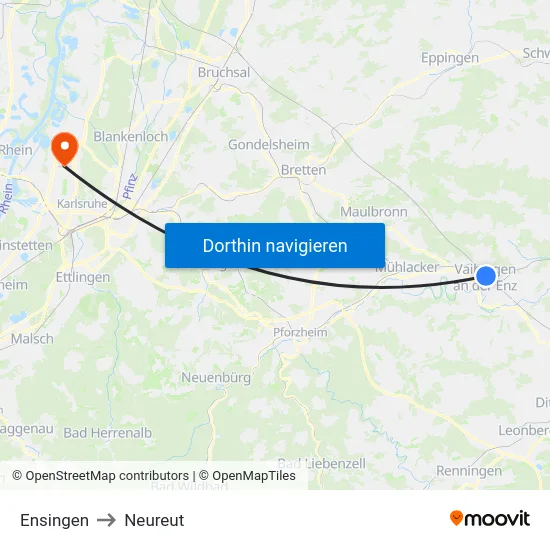 Ensingen to Neureut map