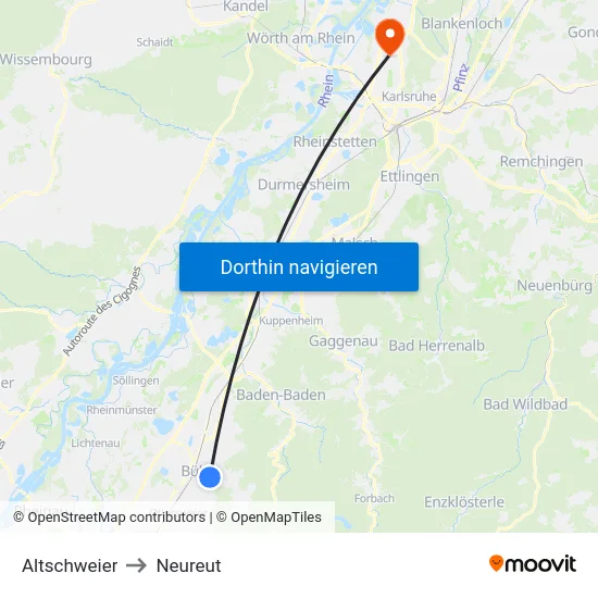 Altschweier to Neureut map