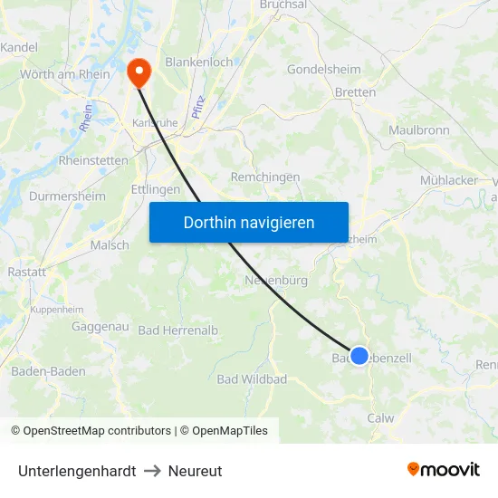 Unterlengenhardt to Neureut map