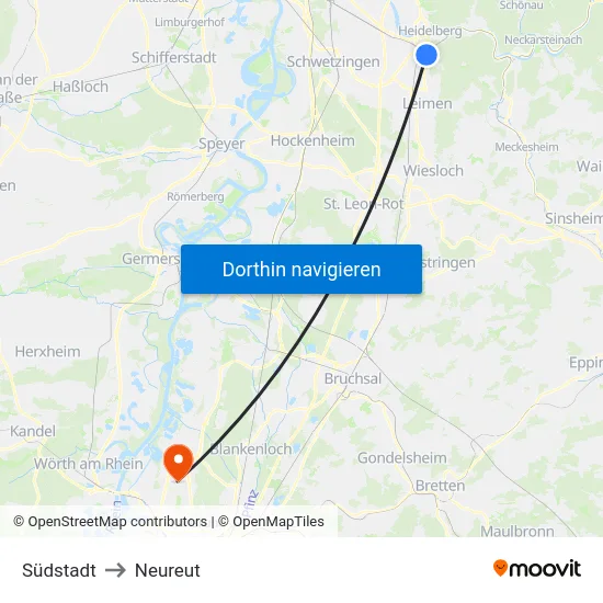 Südstadt to Neureut map