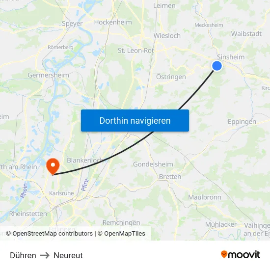 Dühren to Neureut map