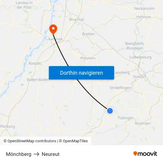 Mönchberg to Neureut map