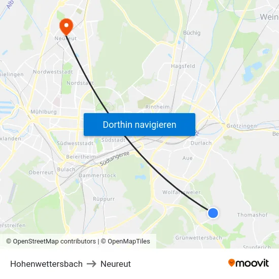 Hohenwettersbach to Neureut map