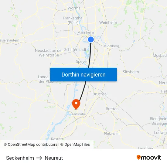 Seckenheim to Neureut map