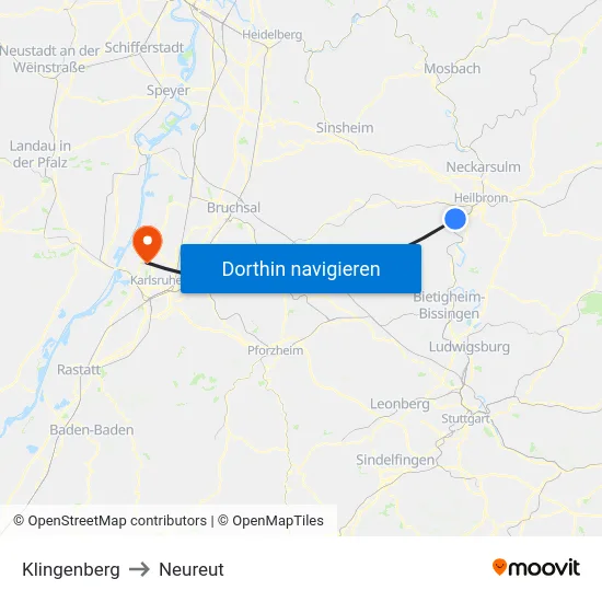 Klingenberg to Neureut map