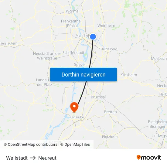 Wallstadt to Neureut map