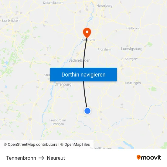 Tennenbronn to Neureut map