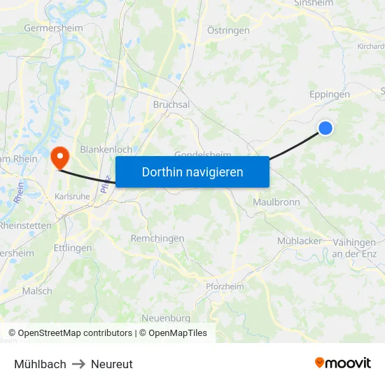 Mühlbach to Neureut map