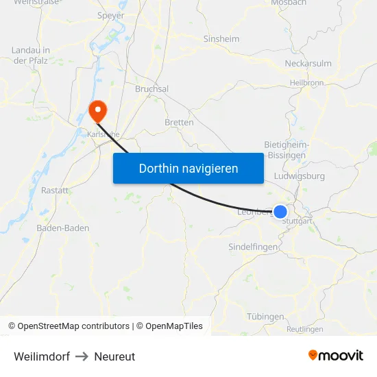 Weilimdorf to Neureut map