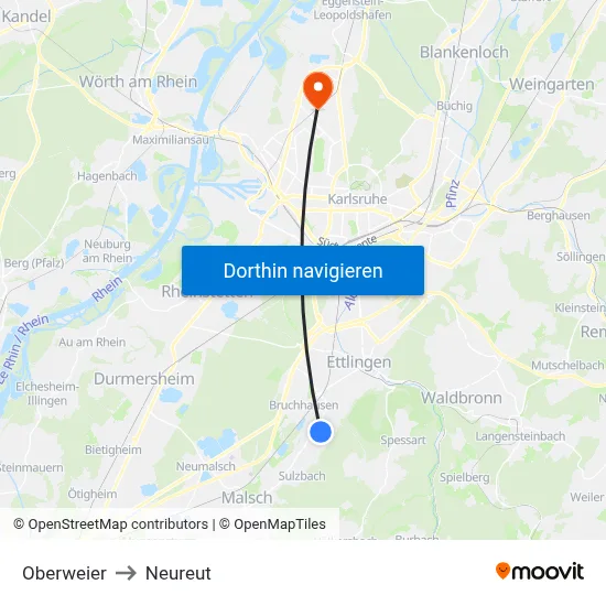 Oberweier to Neureut map