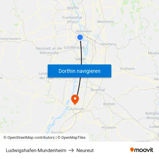 Ludwigshafen-Mundenheim to Neureut map