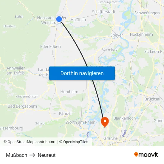 Mußbach to Neureut map