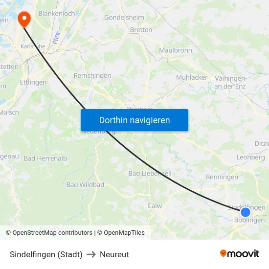Sindelfingen (Stadt) to Neureut map